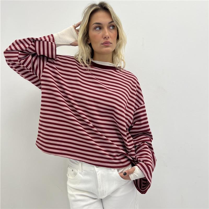 maglia con righe a contrasto oversize mocha